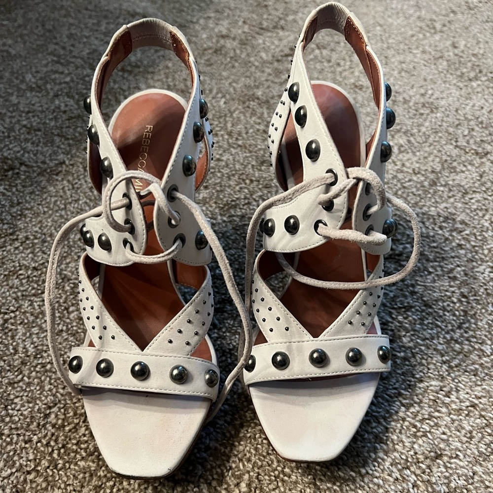 Rebecca Minkoff White and Silver Lace Up Heels Size 7.5